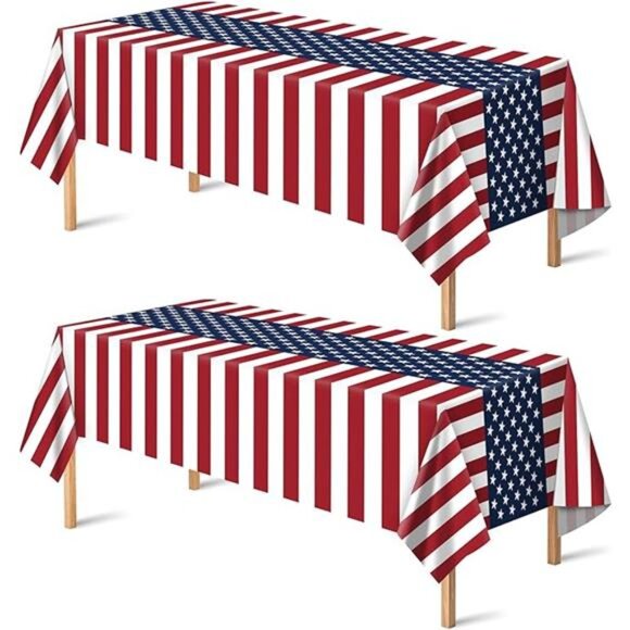 2-Pack American Flag Tablecloths – 54×108″ Plastic Patriotic Decor - Picture 7 of 7